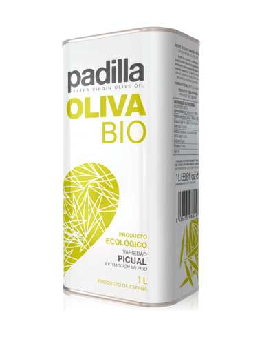 Caja de 12 latas de 1 litro Aceite de Oliva Virgen Extra Ecológico Padilla Oliva Bio